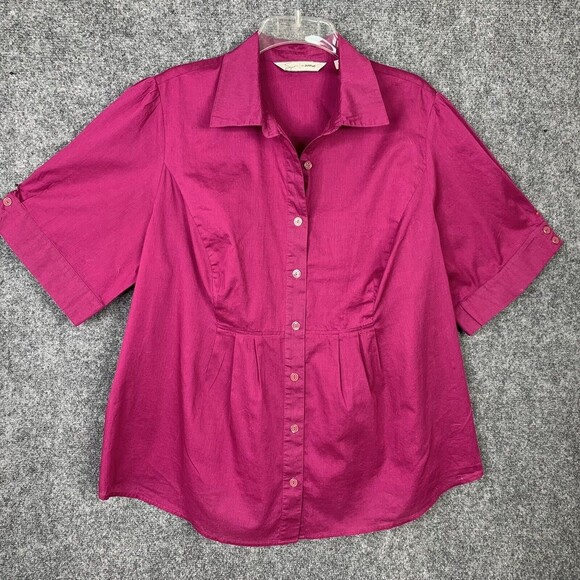 Soft By Avenue Blouse Women Plus Size 22 Button Up Short Sleeve Maroon - Picture 1 of 8